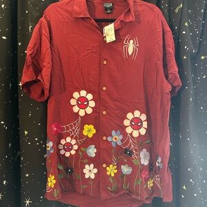 Marvel Red Spider-Man Floral Embroidered Button-Down Shirt